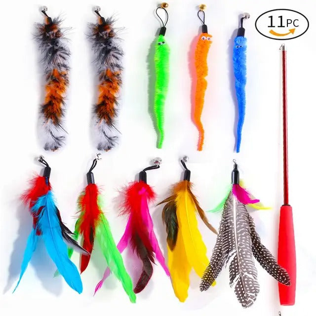 Cat Retractable Feather Teaser Wand Toy