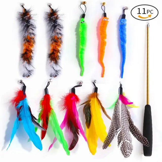 Cat Retractable Feather Teaser Wand Toy