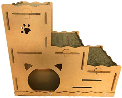 Cat Three-Story Wooden Cardboard Scratcher House