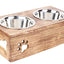 Wooden Elevated Bowl Stand + Two Stainless Steel Bowls