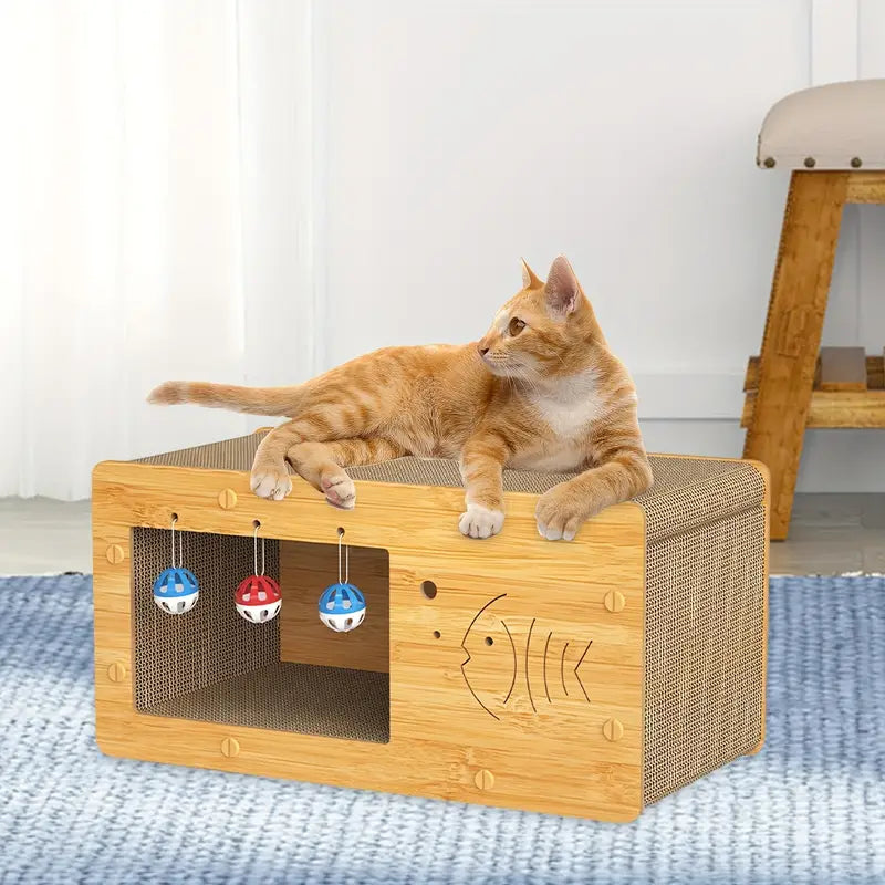 Cat Wooden Scratcher Cardboard House