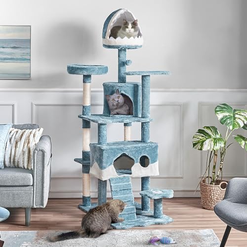 Cat 72.5" Ocean-Themed Multi-Level Sisal Tree Tower