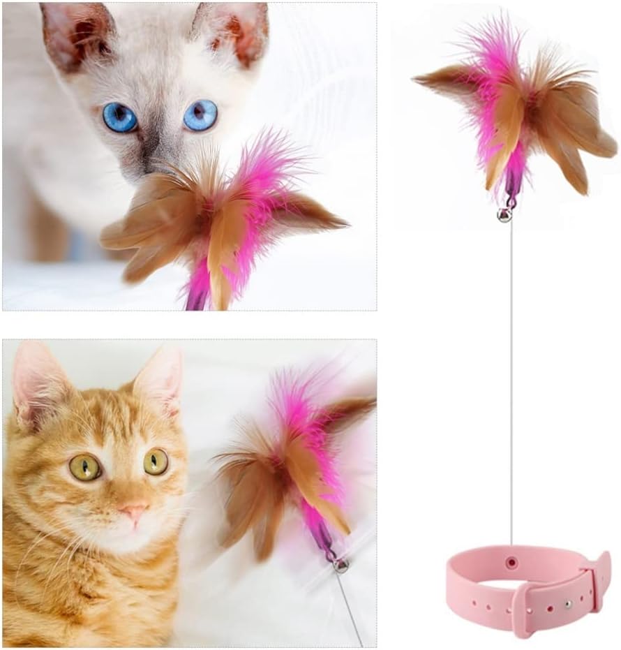Interactive Cat Teaser Attached Collar Feather Chase Toy