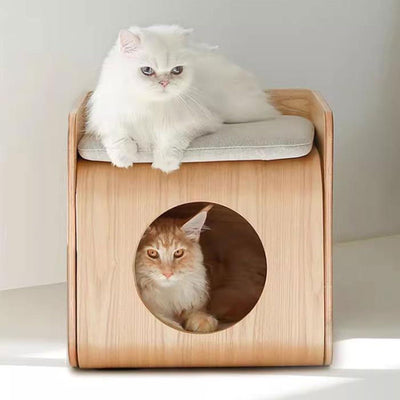 Living Room Side Table Multipurpose Wood End Table Side Table, with Cat Bed Cave Cat Furniture Nightstand, Easy to Clean Covered Cat Bed with Replaceable Washable Cushion Bedroom Side Table