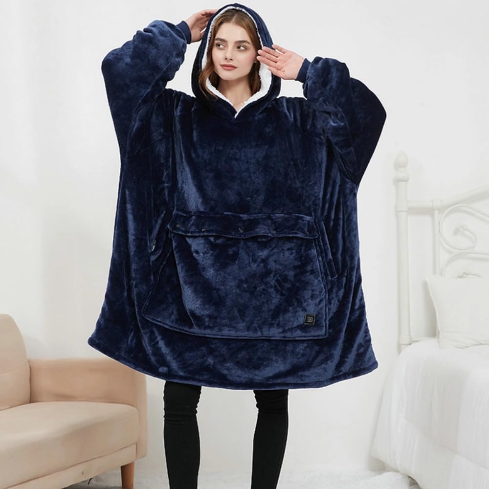 Oversized Heated Hoodie Blanket With Pet Pocket