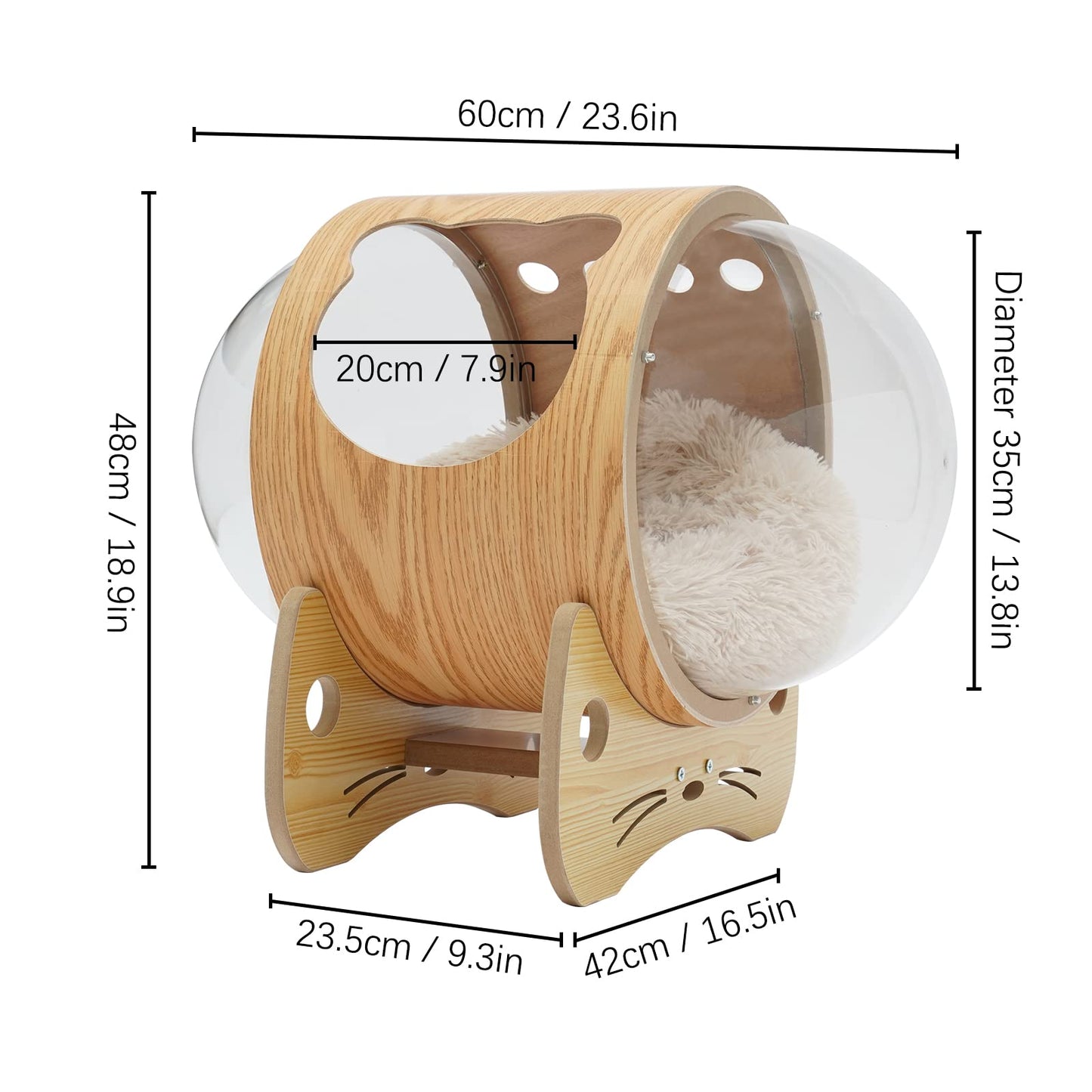 Cat Wooden Bed Transparent Spaceship Capsule