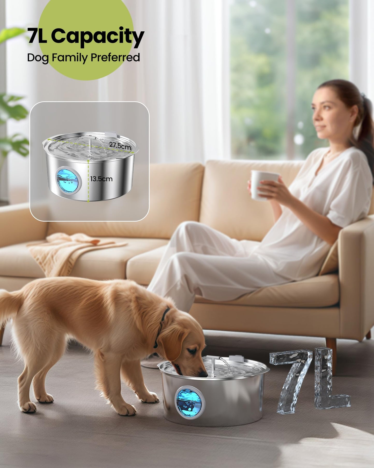 Dog Large 7L Stainless Steel Water Fountain