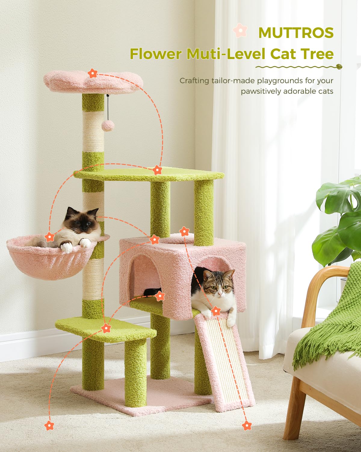 Cat Multi-Level 47.2" Sisal Flower Tower