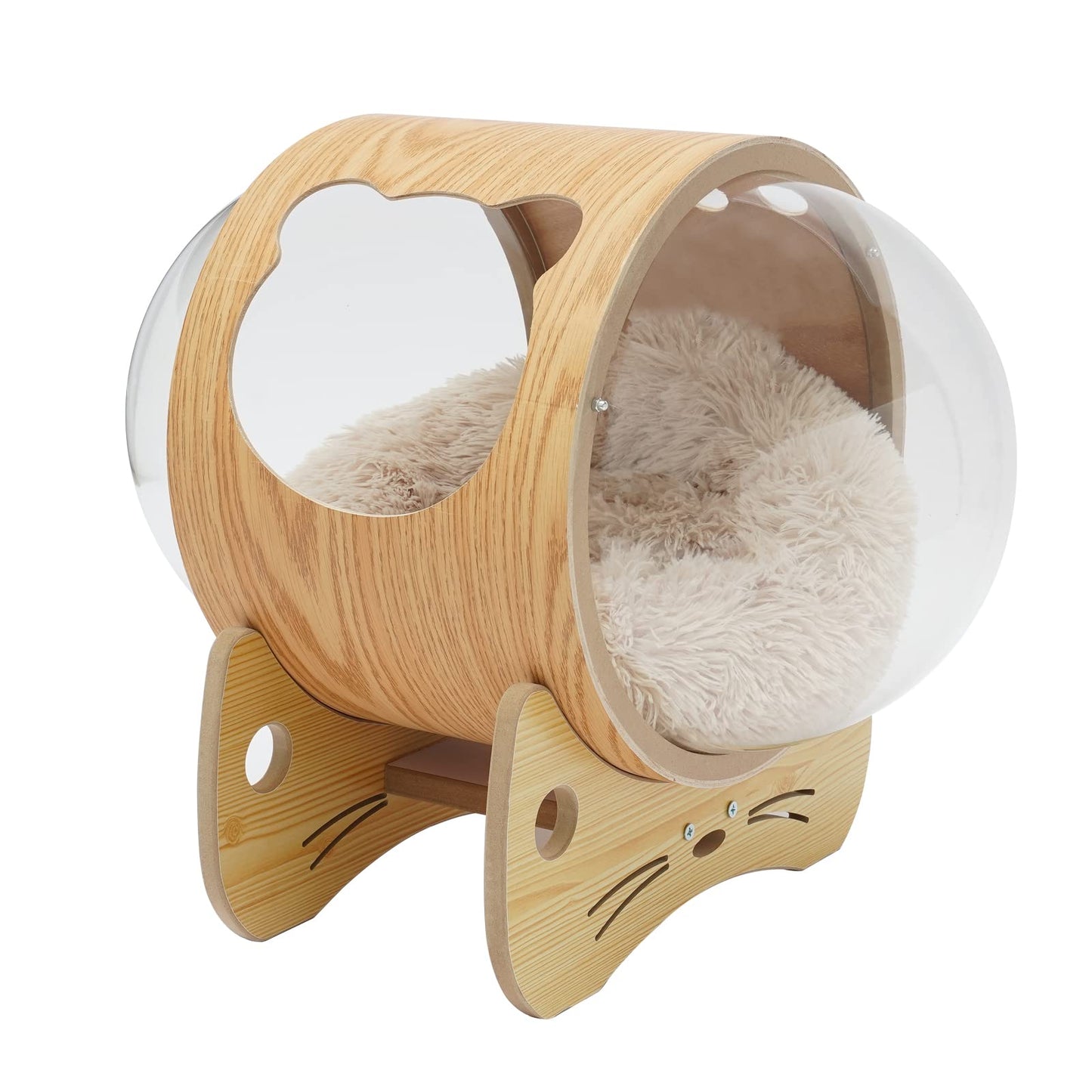 Cat Wooden Bed Transparent Spaceship Capsule