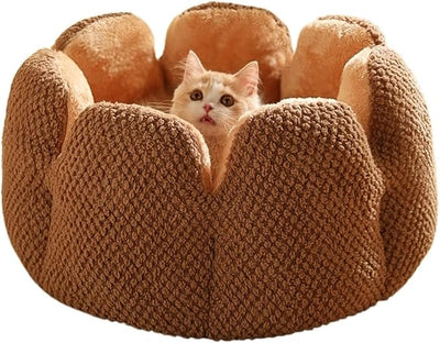 Cat Plush Flower Basket Bed