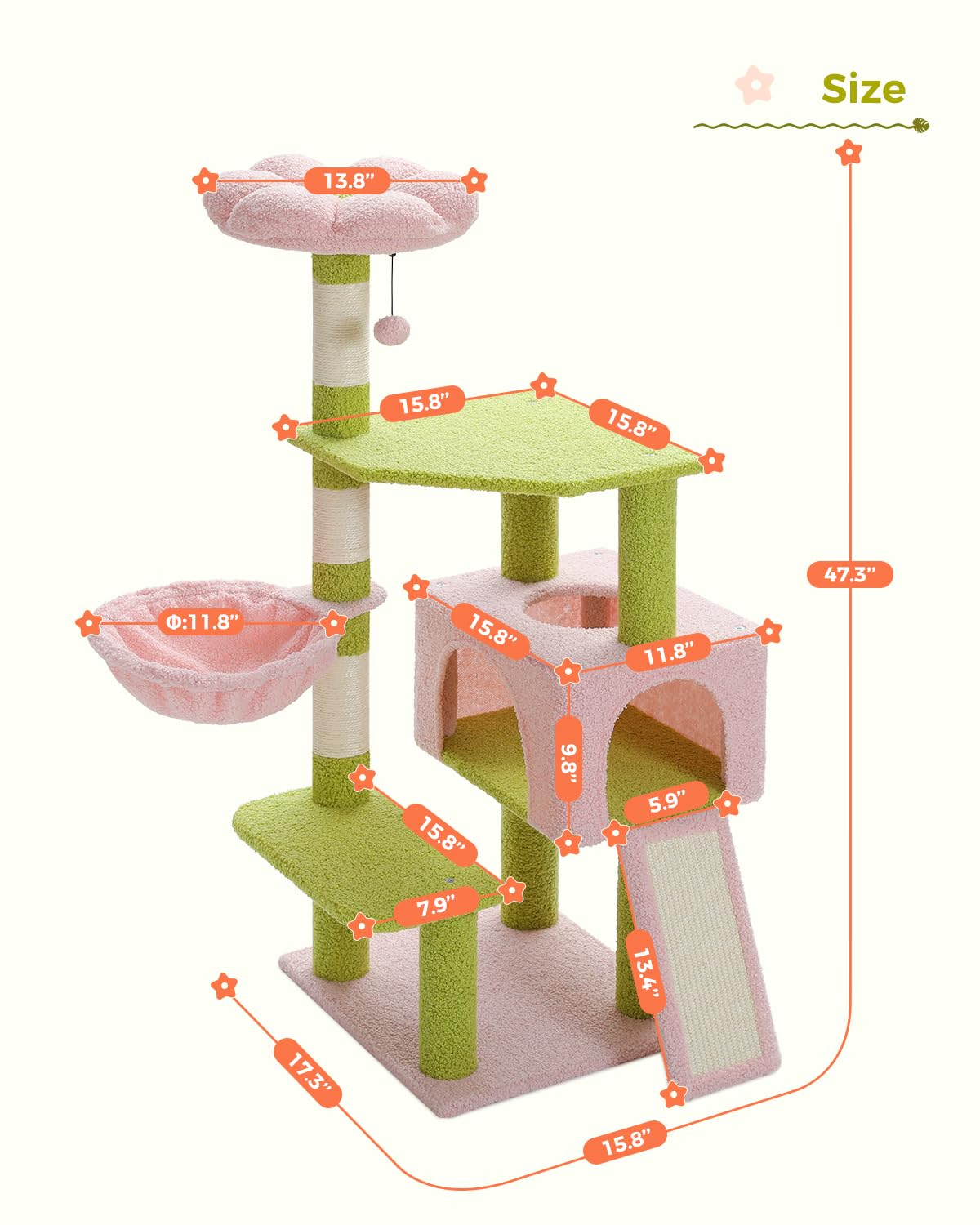 Cat Multi-Level 47.2" Sisal Flower Tower
