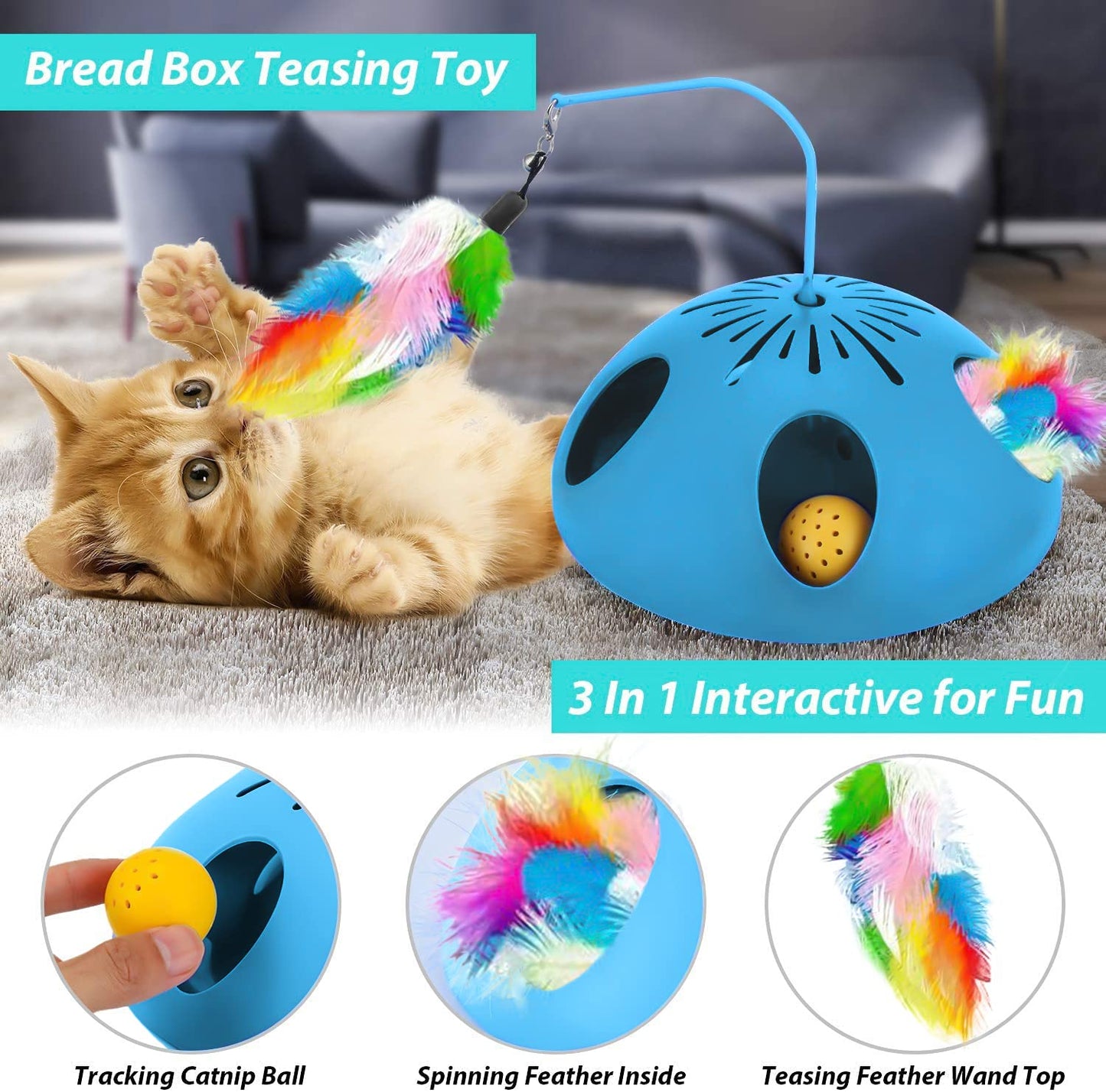 3-in-1 Automatic Feather & Bell Cat Toy