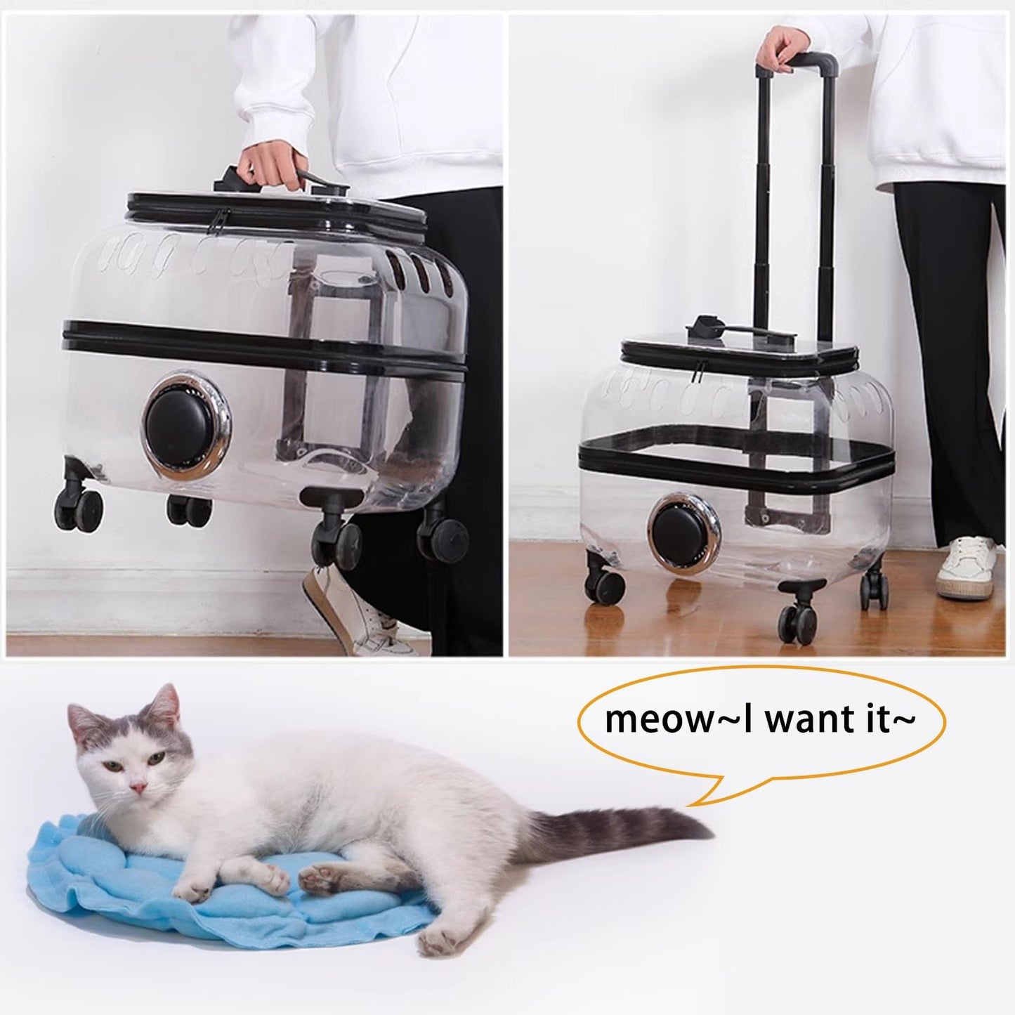 Pet Large Breathable Transparent Rolling Carrier