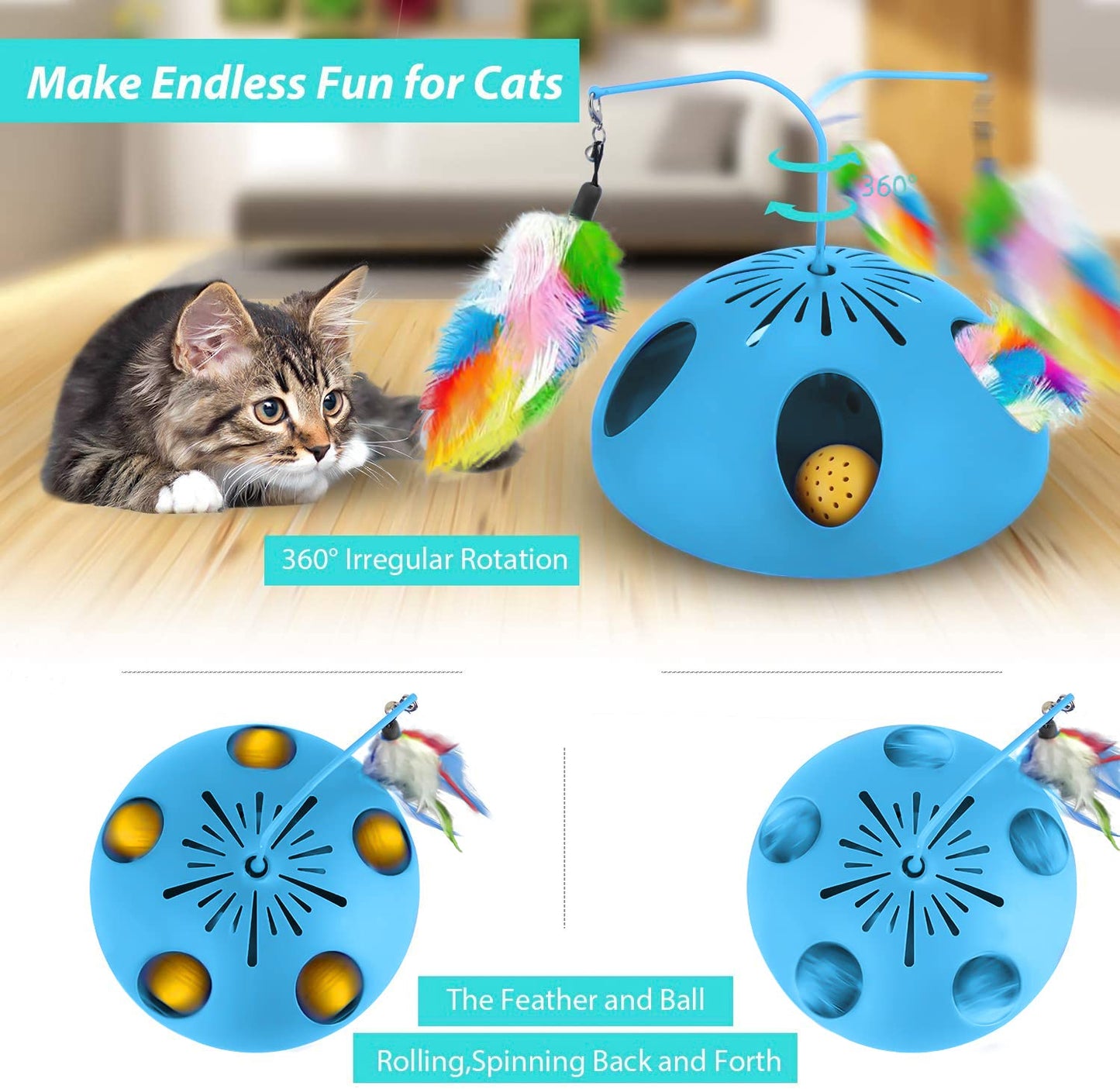 3-in-1 Automatic Feather & Bell Cat Toy