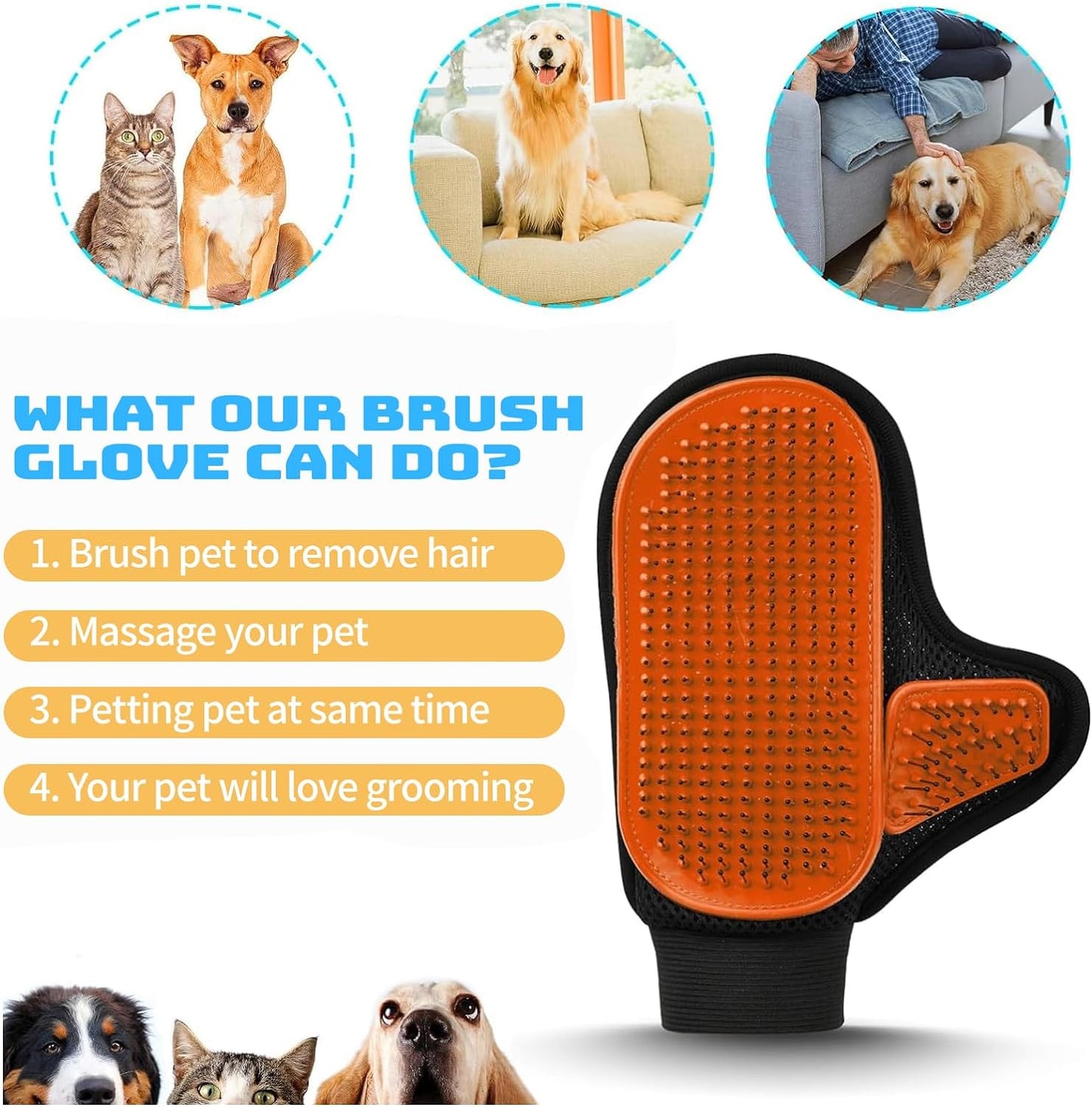 Pet Deshedding Pin Tip Brushing Glove