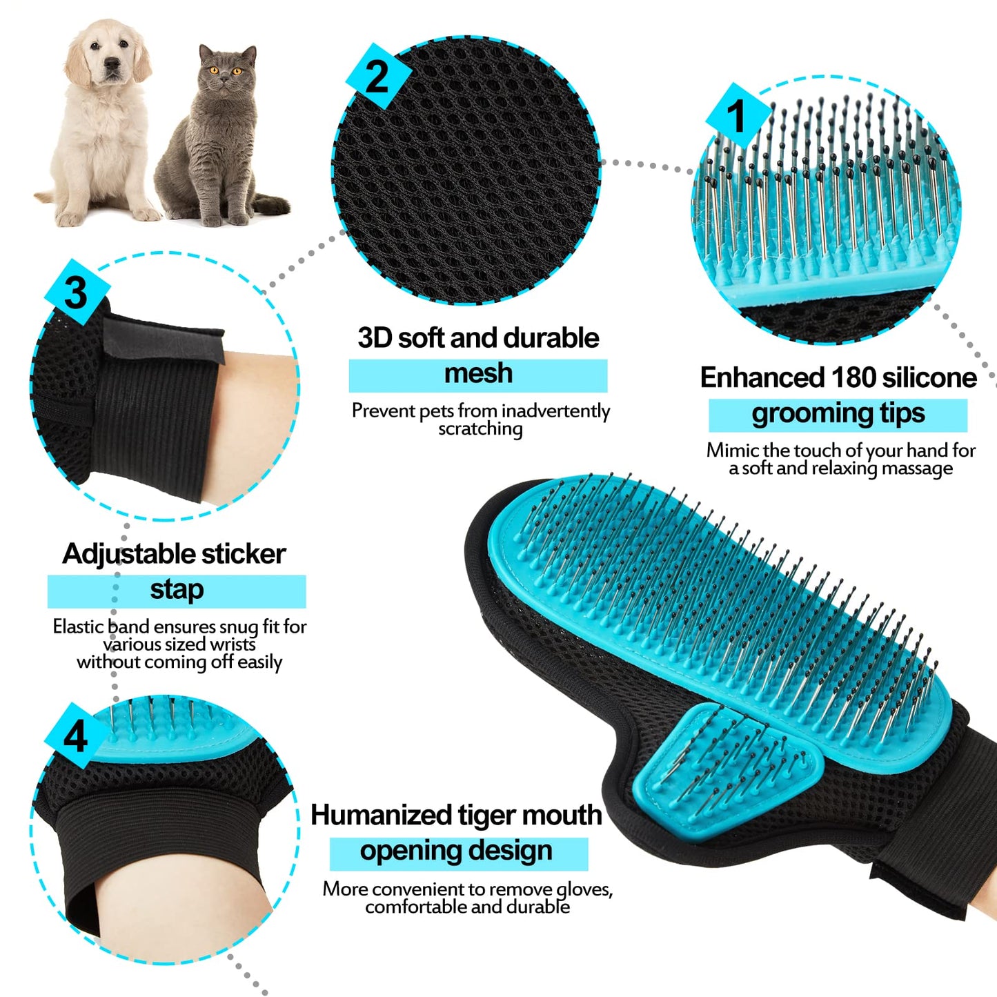 Pet Deshedding Pin Tip Brushing Glove