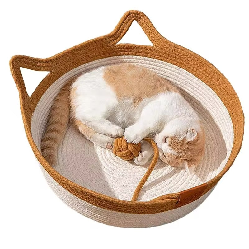 Cat Woven Rope Rattan Basket Bed