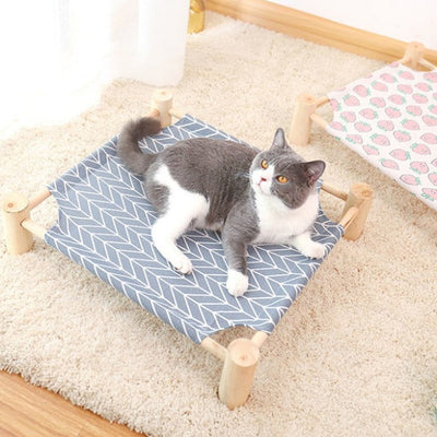 Cat Elevated Wooden Hammock Canvas Bed