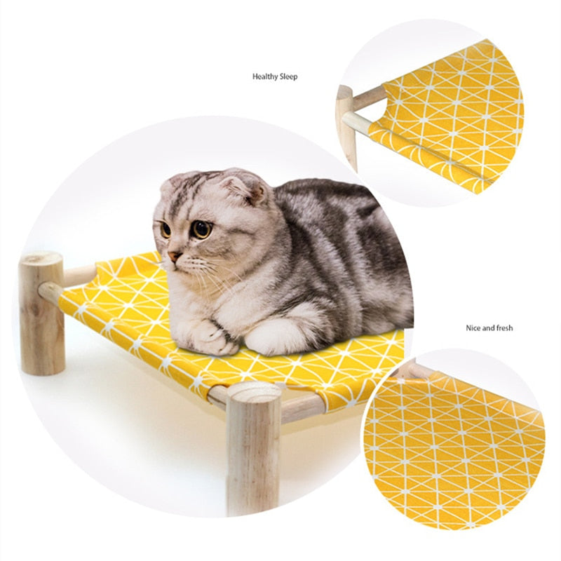 Cat Elevated Wooden Hammock Canvas Bed