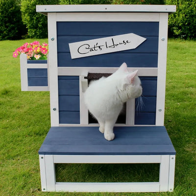 Cat Outdoor Wooden House Cabin