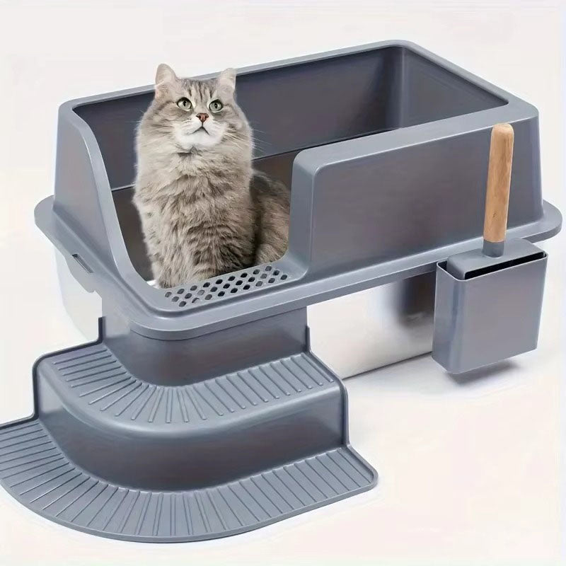 Cat Extra Large Stainless Steel Litter Box With Stairs