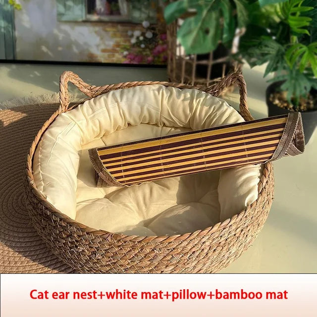Cat Natural Straw Woven Nest Bed