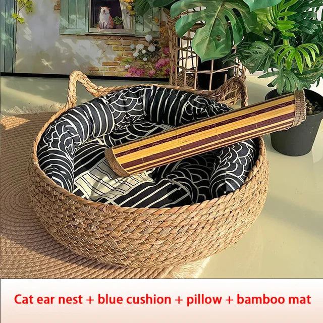 Cat Natural Straw Woven Nest Bed