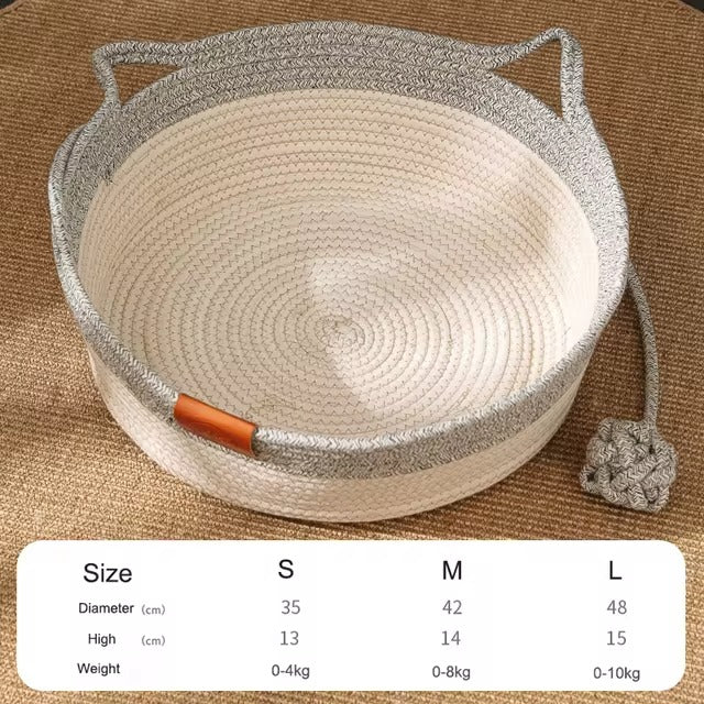 Cat Woven Rope Rattan Basket Bed