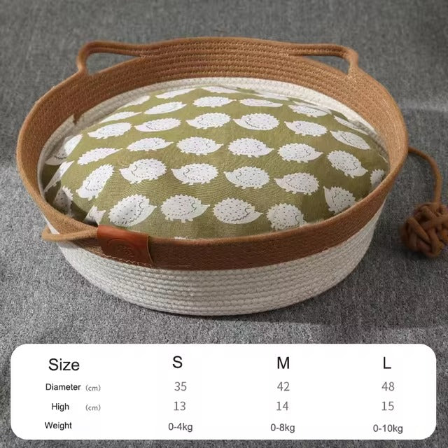 Cat Woven Rope Rattan Basket Bed