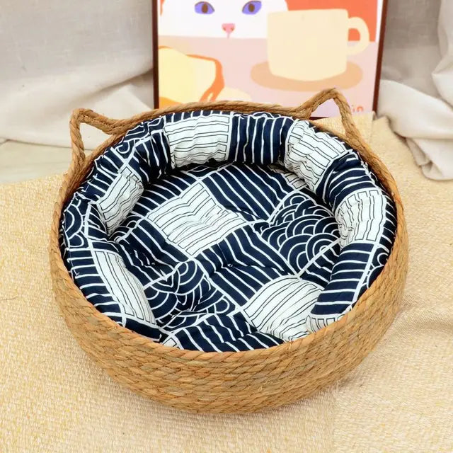 Cat Natural Straw Woven Nest Bed