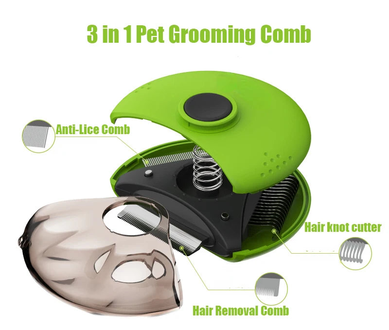Pet Triple Rotating Dematting Rake Deshedder Brush & Grooming Comb