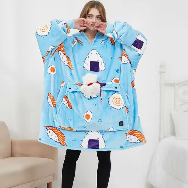 Oversized Heated Hoodie Blanket With Pet Pocket