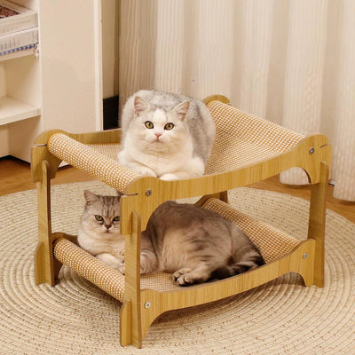 Cat Wooden Double-Layer Lounge Bed