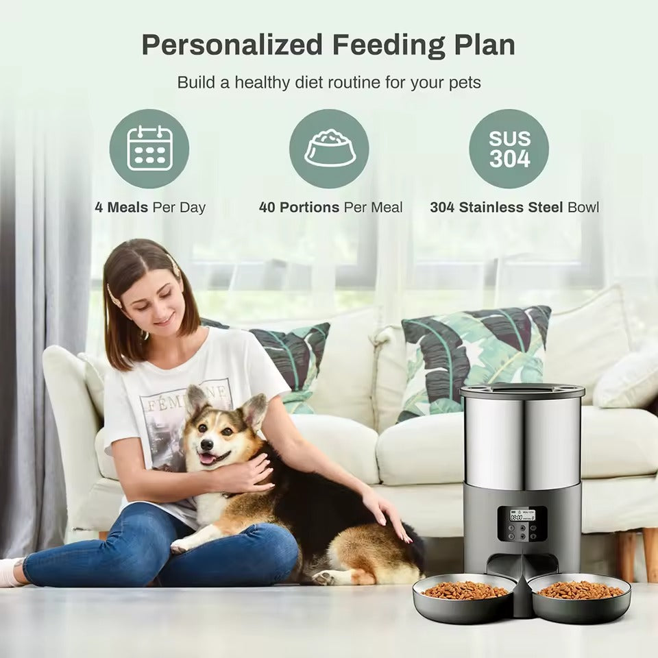 Pet 6L Stainless Steel Automatic Double Feeder