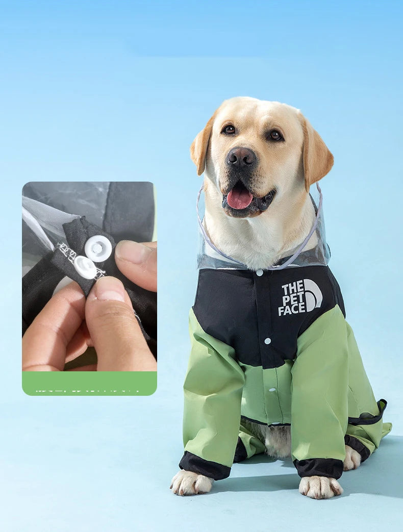 Dog Waterproof Hooded PetFace Raincoat