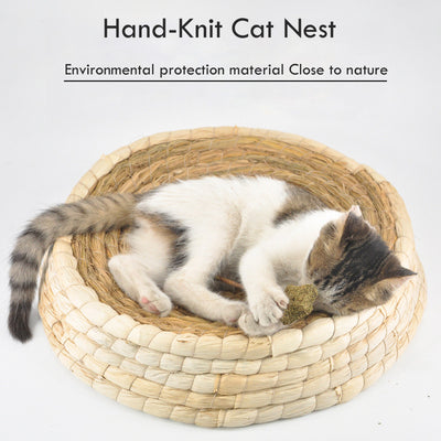 Cat Woven Straw Basket Bowl-Shaped Scratching Pad