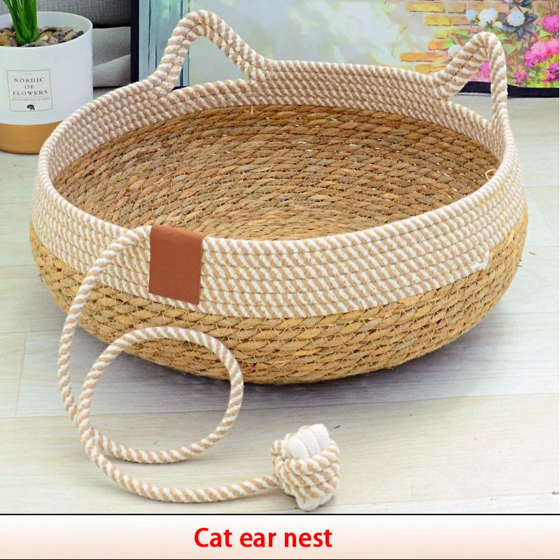 Cat Natural Straw Woven Nest Bed