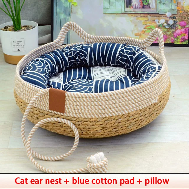 Cat Natural Straw Woven Nest Bed