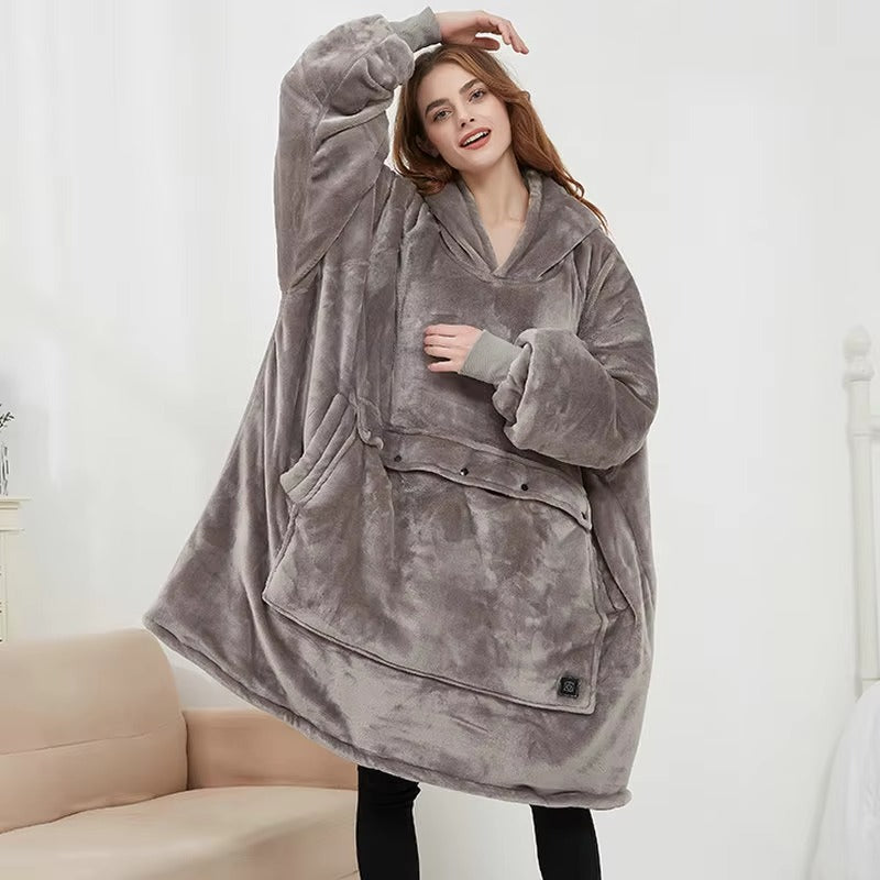 Oversized Heated Hoodie Blanket With Pet Pocket