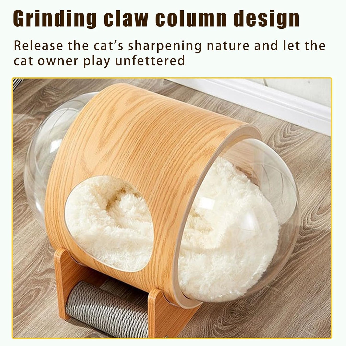 Cat Wooden Bed Transparent Spaceship Capsule