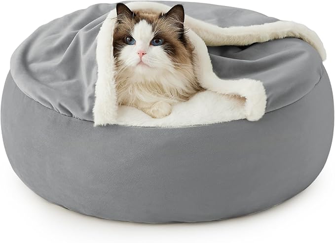 Cat 20" Round Plush Covered Cave Bed