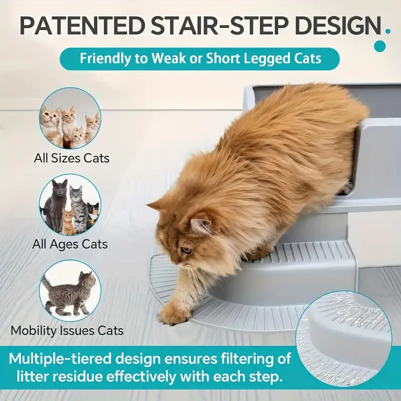 Cat Extra Large Stainless Steel Litter Box With Stairs