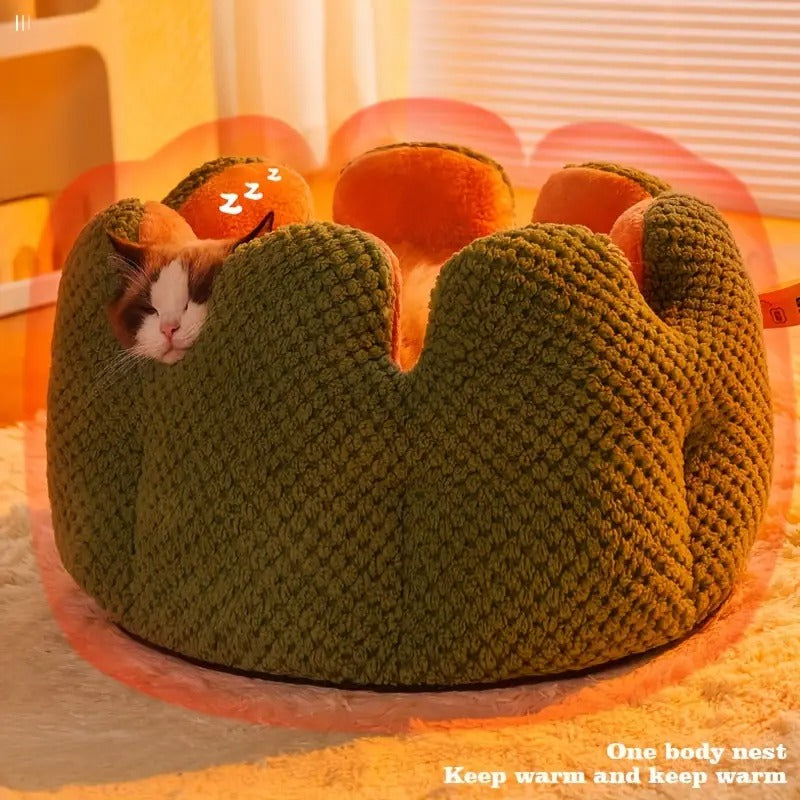 Cat Plush Flower Basket Bed