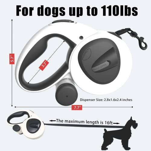 4-in-1 Retractable Dog Leash With Light Waste Bags & Dispenser