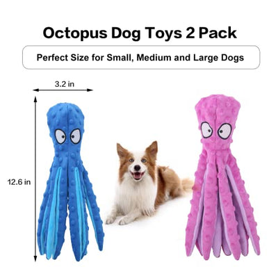 Dog Squeaky Octopus No Stuffing Crinkle Chew Toy 2 Pack