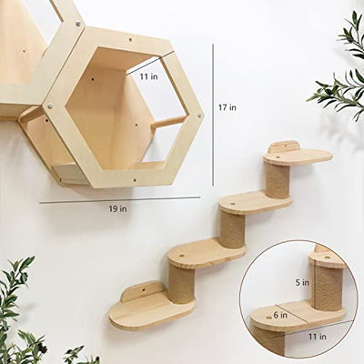 Wall Mounted Hexagon Cat House With Climbing Steps