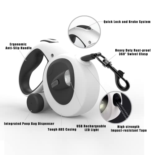 4-in-1 Retractable Dog Leash With Light Waste Bags & Dispenser