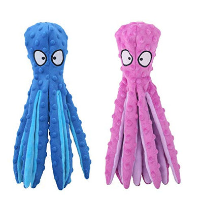 Dog Squeaky Octopus No Stuffing Crinkle Chew Toy 2 Pack