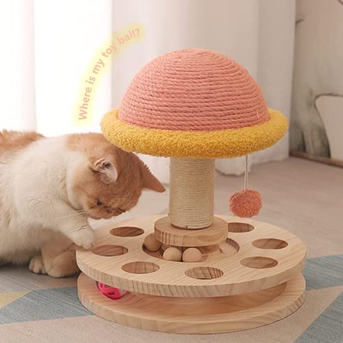 Cat Wooden Two-Layer Turntable Mushroom Scratching Post