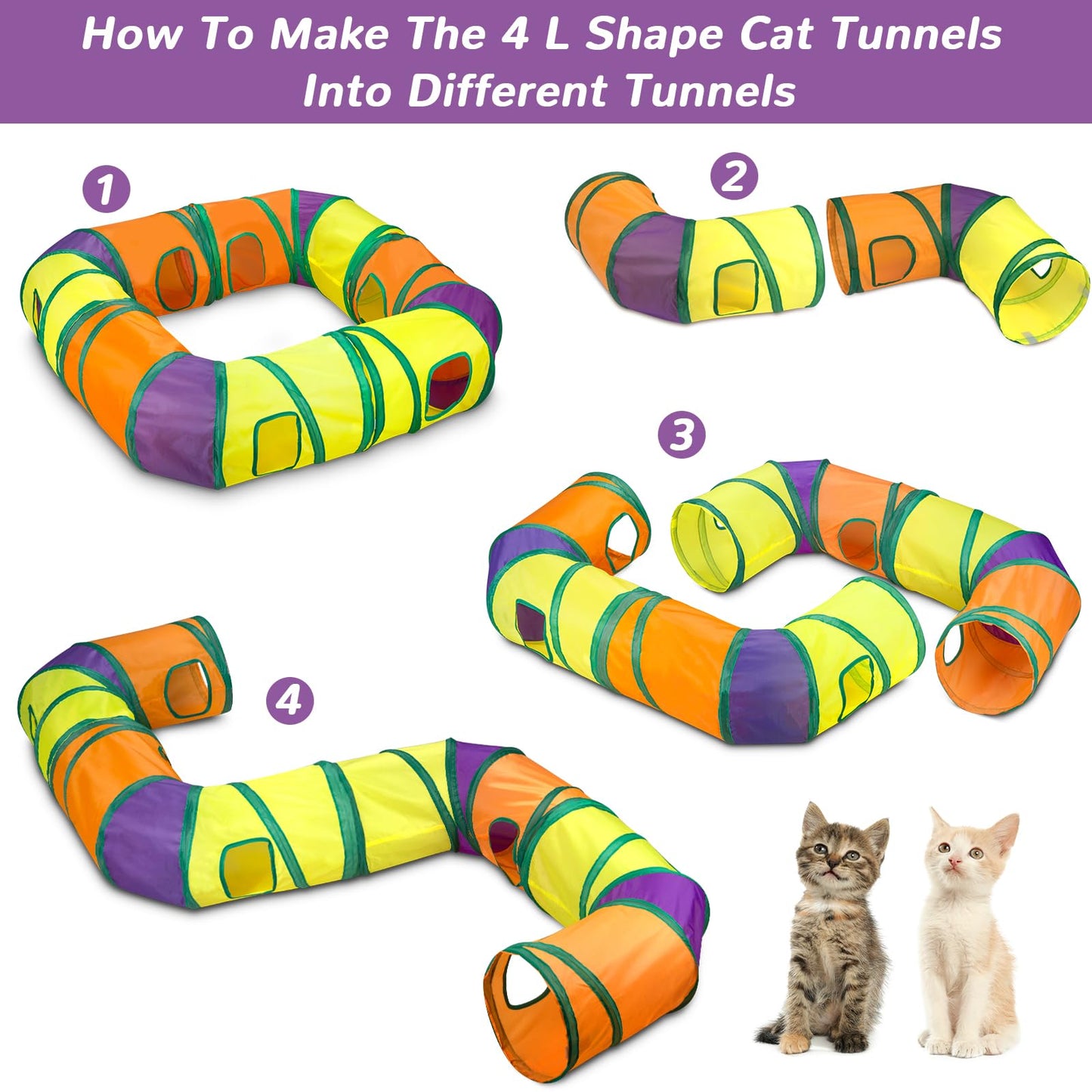 Cat Interactive L Shape Collapsible Rainbow Tunnel Play Set